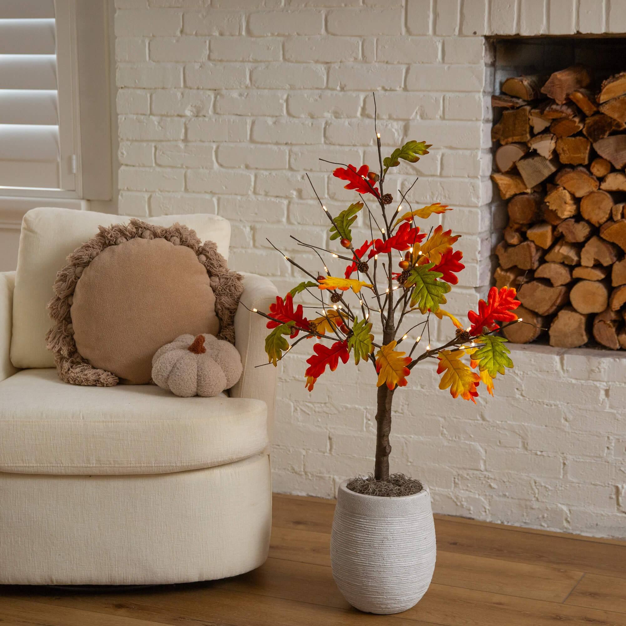 3ft. Pre-Lit Autumn Maple Artificial Fall Tree with Pinecones, Acorns and 36 Warm White LED Lights